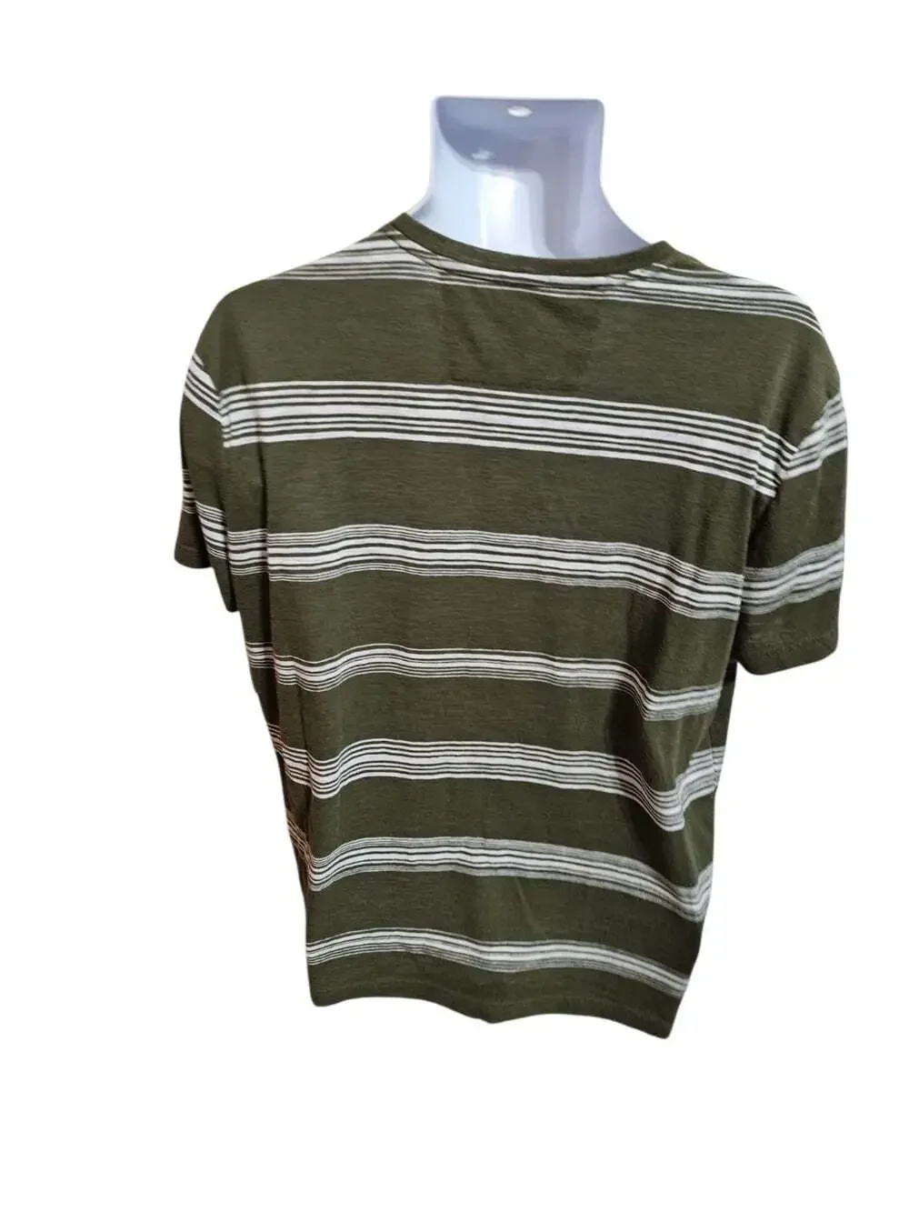 Banana Republic Men XL Henley Tee Olive Green Striped Linen Blend Heritage Rare